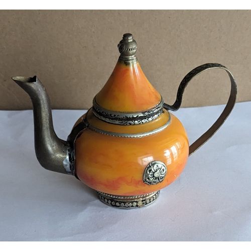 Théière Miniature Céramique Orange et Métal