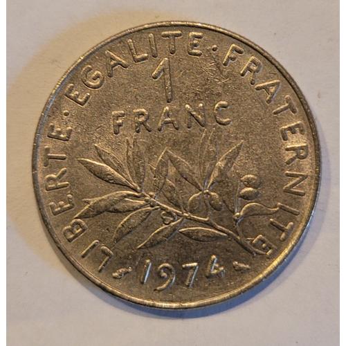 Pièce 1 Franc Semeuse O.Roty Tranche Striée Nickel 1974