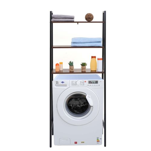 Étagère Hwc-K82, Étagère De Salle De Bain Étagère Pour Machine À Laver Étagère Échelle, Industrial Métal Bois 155x64x25cm   Brun