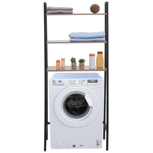 Étagère Hwc-K82, Étagère De Salle De Bain Étagère Pour Machine À Laver Étagère Échelle, Industrial Métal Bois 155x64x25cm   Gris-Brun