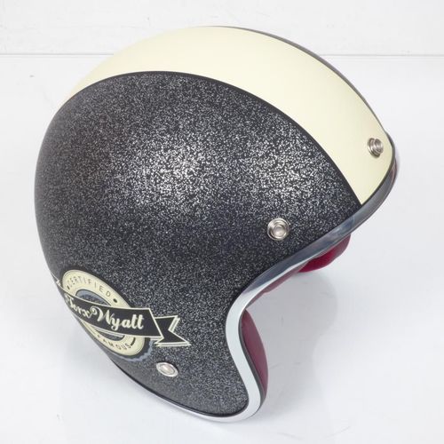 Casque Bol Jet Torx Wyatt Noir Beige Mat Taille Xs Pour Moto Scooter Cyclo Mob Custom