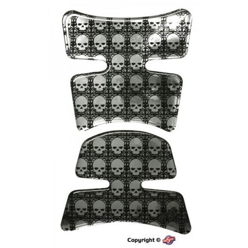 Protection De Réservoir Adhésive Pour Moto Noire Et Chromée Motif Crâne En 2 Parties