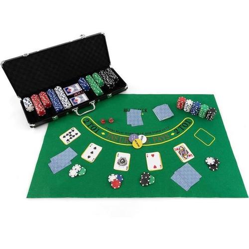 Costway Malette Poker Jetons Poker - 500 Jetons, 2 Jeux De Cartes, 5 Dés, 1 Bouton Dealer Mallette En Aluminium Noir