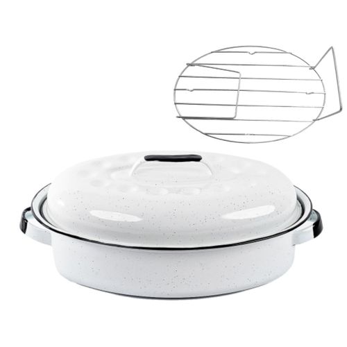 Graniteware - Cocotte Ovale Roaster 4l | Blanche | Acier Émaillé, Ultra-Légère, Facile À  Nettoyer + Grille De Cuisson