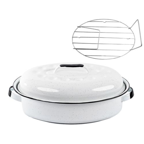 Graniteware - Cocotte Ovale Roaster 4l ? Blanche ? Acier Émaillé, Ultra-Légère, Facile À Nettoyer + Grille De Cuisson