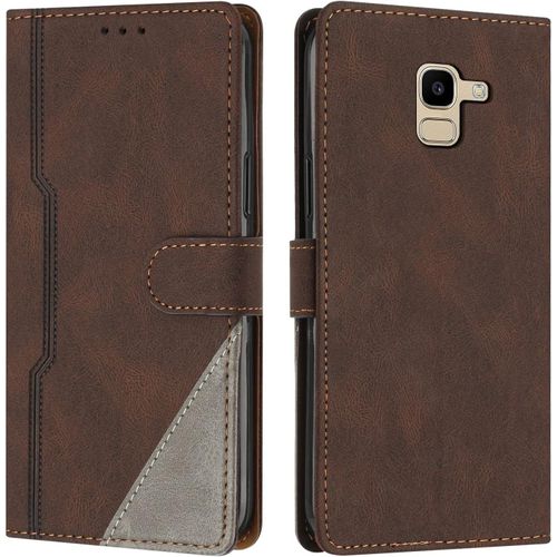 Coque Pour Samsung Galaxy A6 2018, Housse Etui Portefeuille Cuir Multifonction, Fermeture Magntique Clapet Anti-Choc [Fonction Support] Flip Compatible Avec Samsung Galaxy A6 2018 (Marron)