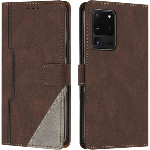 Coque Pour Samsung Galaxy S20 Ultra, Housse Etui Portefeuille Cuir Multifonction, Fermeture Magntique Clapet [Fonction Support] Flip Case Compatible Avec Samsung Galaxy S20 Ultra (Marron)