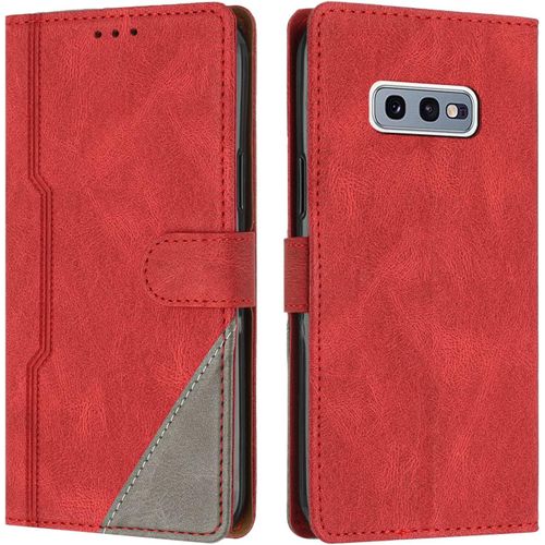 Coque Pour Samsung Galaxy S10e, Housse Etui Portefeuille Cuir Multifonction, Fermeture Magntique Clapet Anti-Choc [Fonction Support] Flip Case Compatible Avec Samsung Galaxy S10e (Rouge)