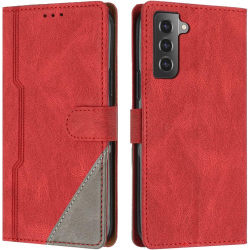 Coque Pour Samsung Galaxy S21 Plus/S21+/S30 Plus/S30+, Housse Etui Portefeuille Cuir Multifonction, Fermeture Magntique Clapet [Fonction Support] Compatible Avec Samsung S21 Plus (Rouge)