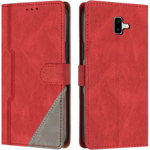 Coque Pour Samsung Galaxy J6 Plus 2018, Housse Etui Portefeuille Cuir Multifonction, Fermeture Magntique Clapet [Fonction Support] Flip Case Compatible Avec Samsung J6 Plus 2018 (Rouge)