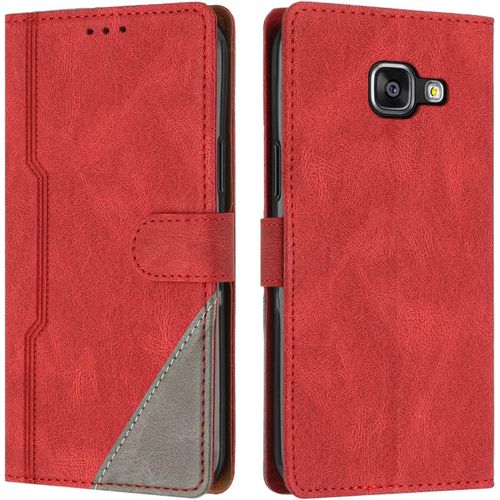 Coque Pour Samsung Galaxy A5 2016/A510, Housse Etui Portefeuille Cuir Multifonction, Fermeture Magntique Clapet Anti-Choc Flip Case Compatible Avec Samsung Galaxy A5 2016/A510 (Rouge)