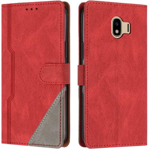 Coque Pour Samsung Galaxy J4 2018, Housse Etui Portefeuille Cuir Multifonction, Fermeture Magntique Clapet Anti-Choc [Fonction Support] Flip Case Compatible Avec Samsung J4 2018 (Rouge)