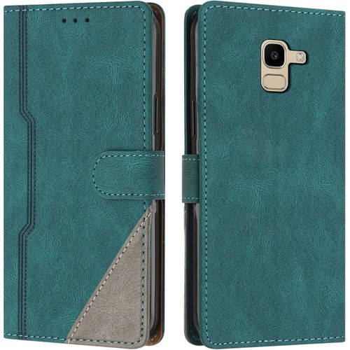 Coque Pour Samsung Galaxy A6 2018, Housse Etui Portefeuille Cuir Multifonction, Fermeture Magntique Clapet Anti-Choc [Fonction Support] Flip Compatible Avec Samsung Galaxy A6 2018 (Vert)