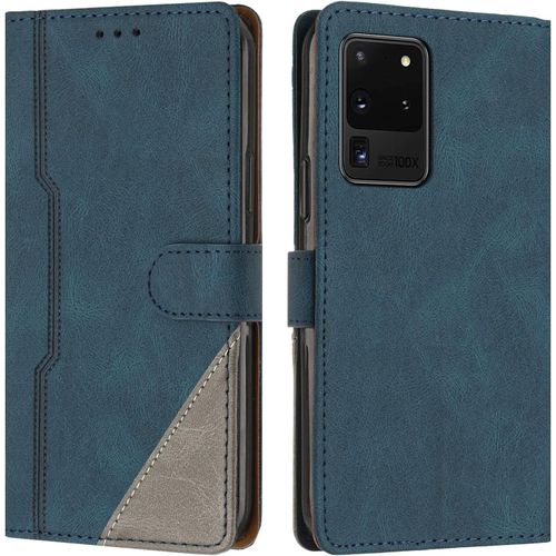 Coque Pour Samsung Galaxy S20 Ultra, Housse Etui Portefeuille Cuir Multifonction, Fermeture Magntique Clapet [Fonction Support] Flip Case Compatible Avec Samsung Galaxy S20 Ultra (Bleu)