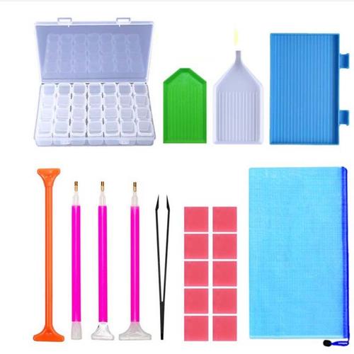 Diamond Painting Accessoires Boîte De Rangement Kit Stylo Colle Pincettes Plateau 1 Pcs 28 Compartiments Boîte De Broderie De Diy Diamant Pour 5d Diamond Painting