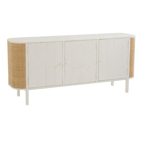 Paris Prix - Buffet 3 Portes En Rotin "Molly" 180cm Blanc & Beige