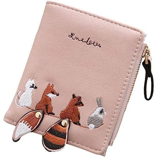 Petit portefeuille pour femmes avec broderie d'animaux mignons (rose), petit portefeuille pour cartes pour femmes, petit portefeuille pour femmes, pliant mignon motif de broderie d'animaux porte-monna