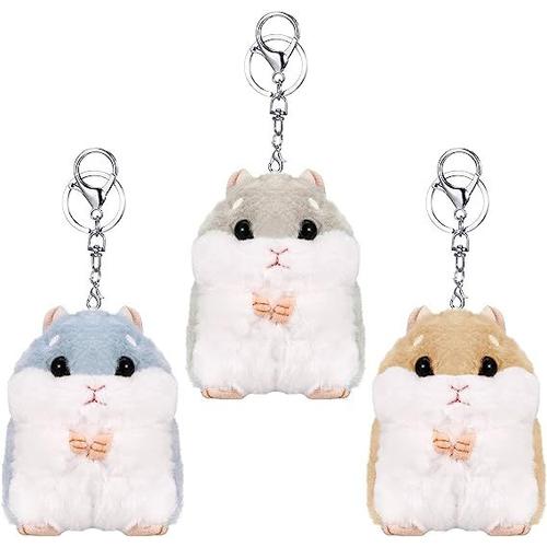 3 Jolis Porte-Clés Hamster (Bleu Marron Gris), Porte-Clés Peluche Douce, Porte-Clés Pendentif Hamster, Porte-Clés Moelleux, Porte-Clés Animal Décoratif, Pendentif Sac À Dos, Porte-Clés Fille, Cadeau F