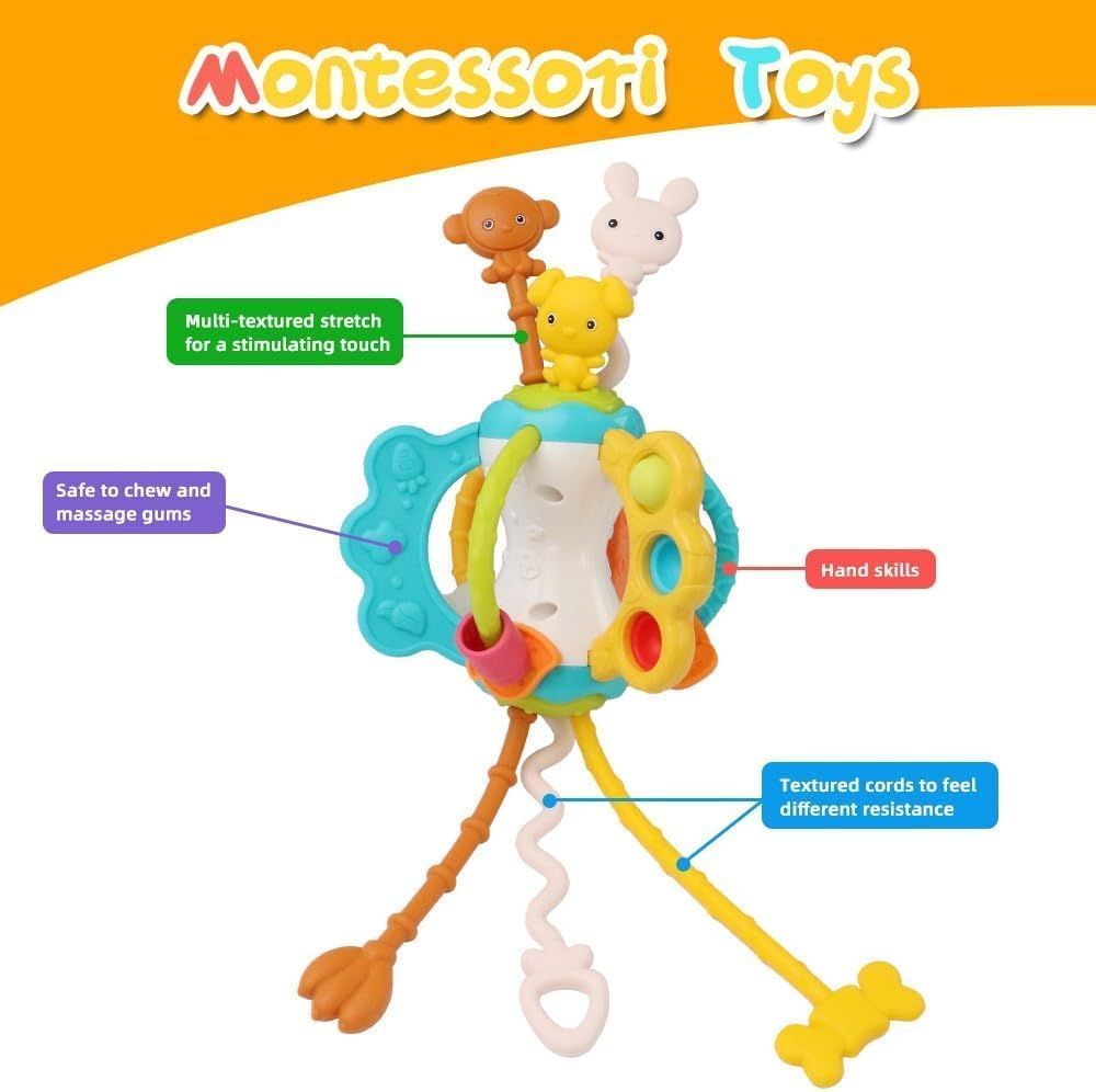 Jouet Montessori 1 ans, Jouet Sensoriel Jeux de Corde à Tirer en Silicone,Jeu  Educatif pour Bébé 1 2 3 Ans Cadeaux pour Garçon Fille