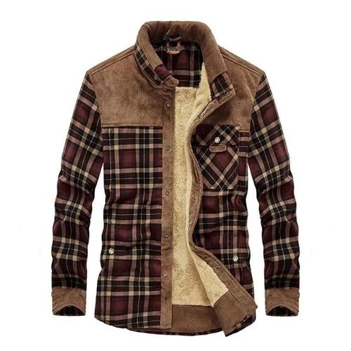Chemise Hiver Homme Insfity - Carreaux Doublée Polaire - Manches Longues - Rouge