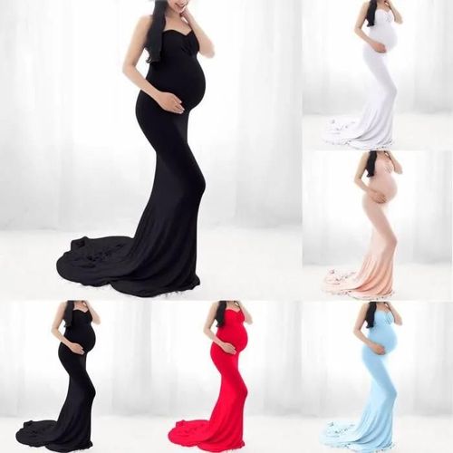 Femmes Enceintes Sexy Accessoires De Photographie Sans Manches Sans Bretelles Longue Robe De Maternité - Rose