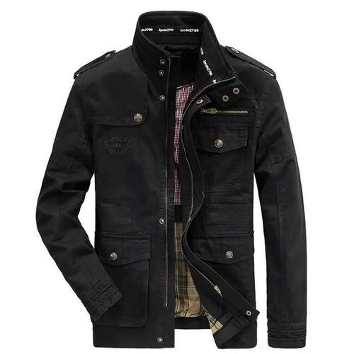 Blouson Homme - Leoclotho - Col Montant Casual - Fermeture Zipée - Poches Multiples - Noir