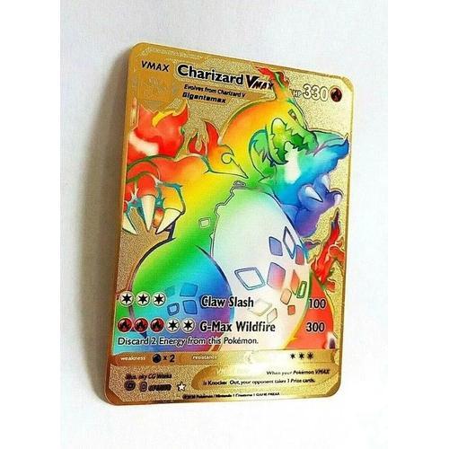 Carte Pokémon Dracaufeu Charizard Vmax Arc-En-Ciel Rare Gold En Métal