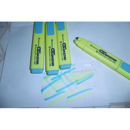 Surligneur 2 Fluo En 1 Jaune Et Bleu Colorstar Staedtler 366 Lot De 4