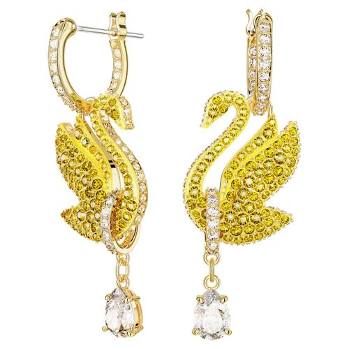 Pendants D'oreilles Iconic Swan, Cygne, Jaunes, Placage De Ton Or