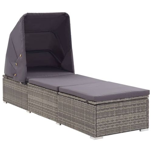 Transat Chaise Longue Bain De Soleil Lit De Jardin Terrasse Meuble D'extérieur Avec Auvent Et Coussin Résine Tressée Gris Helloshop26 02_0012273