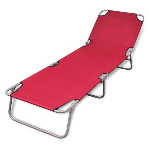 Transat Chaise Longue Bain De Soleil Lit De Jardin Terrasse Meuble D'extérieur Pliable Acier Enduit De Poudre Rouge Helloshop26 02_0012798