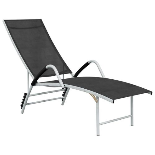 Transat Chaise Longue Bain De Soleil Lit De Jardin Terrasse Meuble D'extérieur Textilène Et Aluminium Noir Helloshop26 02_0012933