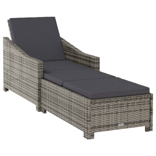 Transat Chaise Longue Bain De Soleil Lit De Jardin Terrasse Meuble D'extérieur Avec Coussin Gris Foncé Résine Tressée Gris Helloshop26 02_0012492