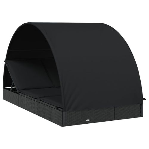 Transat Chaise Longue Bain De Soleil 2 Places Avec Toit Rond Noir 211x112x140 Cm Helloshop26 02_0012194