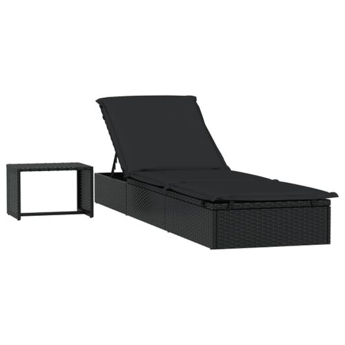 Transat Chaise Longue Bain De Soleil Avec Table Résine Tressée Noir Helloshop26 02_0012207