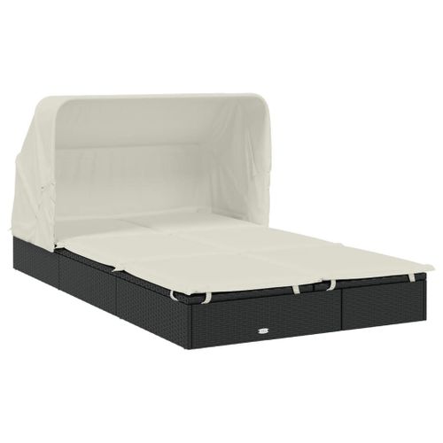 Transat Chaise Longue 2 Places Avec Toit Pliable 213 X 118 X 97 Cm Noir Helloshop26 02_0012190