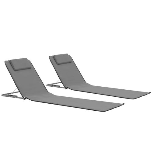 Tapis De Plage Chaise Longue Pliables 2 Pièces Acier Et Tissu Gris Helloshop26 02_0012183