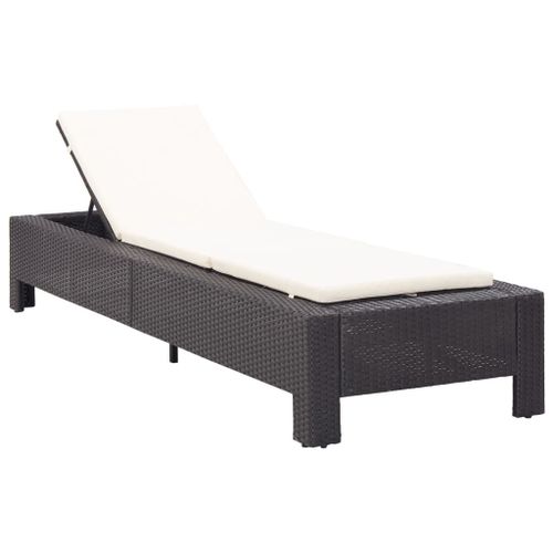 Transat Chaise Longue Bain De Soleil Avec Coussin Noir Résine Tressée Helloshop26 02_0012197