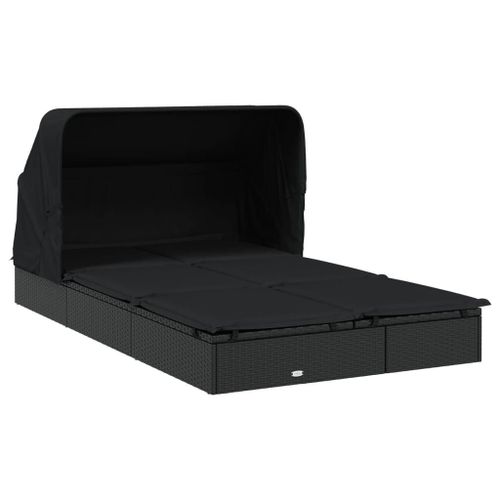 Transat Chaise Longue 2 Places Avec Toit Pliable 213 X 118 X 97 Cm Noir Helloshop26 02_0012189