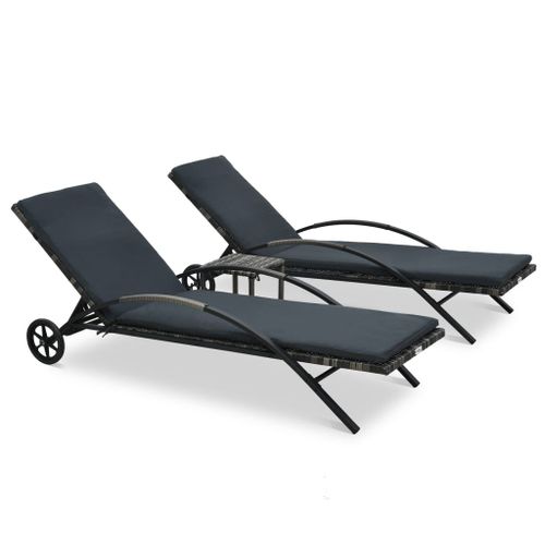 Lot De Deux Chaises Longues Transat 200 Cm Avec Table Résine Tressée Anthracite Helloshop26 02_0011911