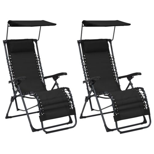 Lot De Deux Chaises Pliables De Terrasse Textilène Noir Helloshop26 02_0011986