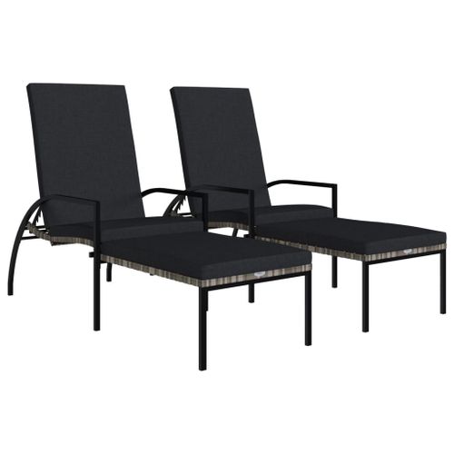 Lot De Deux Chaises Longues Transat Avec Repose-Pied Résine Tressée Gris Helloshop26 02_0011907