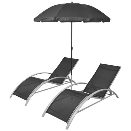 Chaises Longues Et Parasol Aluminium Noir Helloshop26 02_0011931