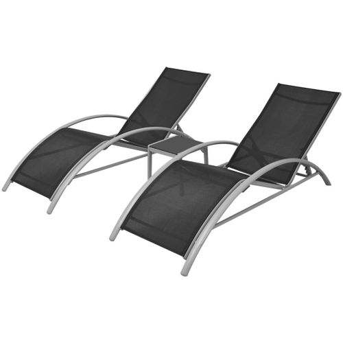 Lot De Deux Chaises Longues Transat Avec Table Aluminium Noir Helloshop26 02_0011910