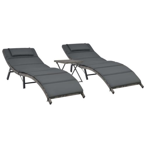 Ensemble De Chaises Longues Pliables 3 Pièces Résine Tressée Gris Helloshop26 02_0011994