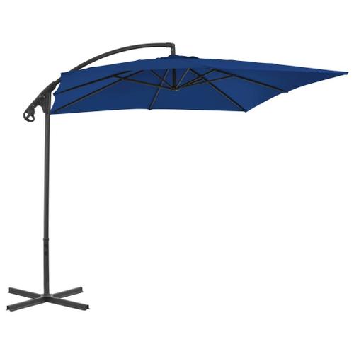 Parasol Meuble De Jardin Déporté Avec Mât En Acier 250 X 250 Cm Azuré Helloshop26 02_0008463