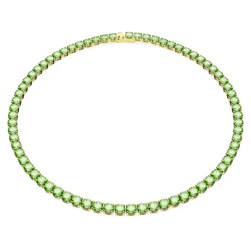 Collier Matrix Tennis, Coupe Ronde, Medium, Vert, Placage De Ton Or