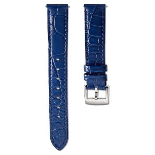 Bracelet De Montre, Largeur : 15 Mm (0,59 Po), Cuir Avec Coutures, Bleu, Acier Inoxydable