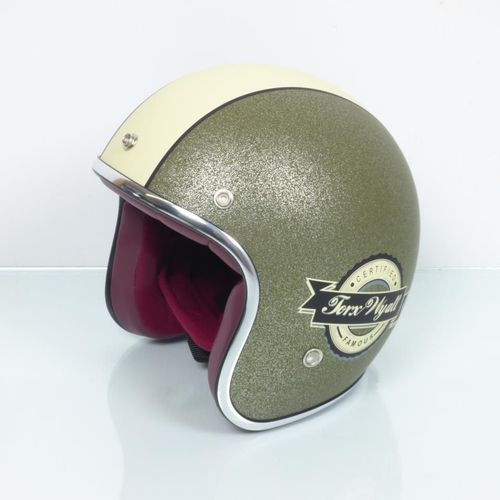 Casque Jet Torx Wyatt Famous Matt Glitter Kaki Taille Xs Pour Moto Scooter Vintage