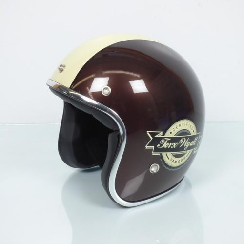 Casque Jet Torx Wyatt Famous Pearl Brown Taille Xs Marron Pour Moto Scooter Vintage